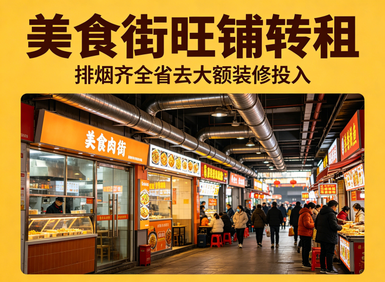 美食街旺铺转租，排烟齐全省去大额装修投入